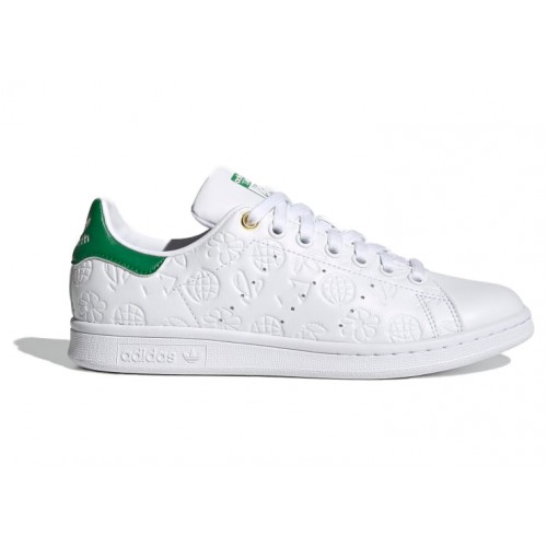 Кроссы adidas Stan Smith Embossed Graphics White Green (W) - женская сетка размеров