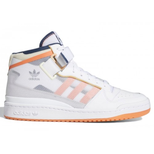 Кроссы adidas Forum Mid TT White Acid Orange - мужская сетка размеров