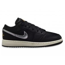 Подростковые кроссовки Jordan 1 Low SE Black Silver Sail Gold (GS)