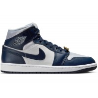Женские кроссовки Jordan 1 Mid Football Grey White Midnight Navy (W)