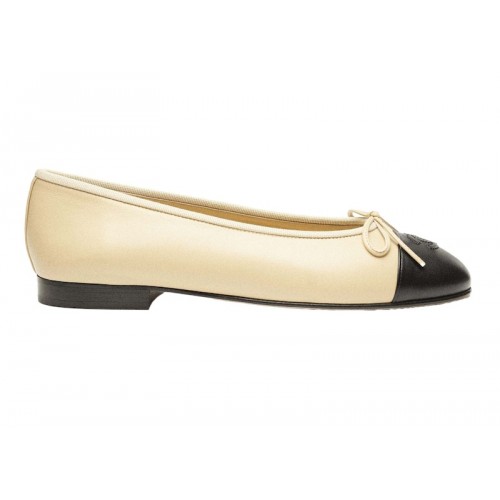Chanel Lambskin 10mm Ballet Flats Beige Black - мужская сетка размеров