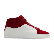 Chanel CC High Velvet Sneaker White Red
