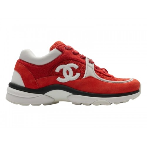 Chanel Red White Chanel CC Logo Low Top Red - мужская сетка размеров