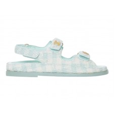 Chanel CC Tweed Sandals Light Blue Ecru