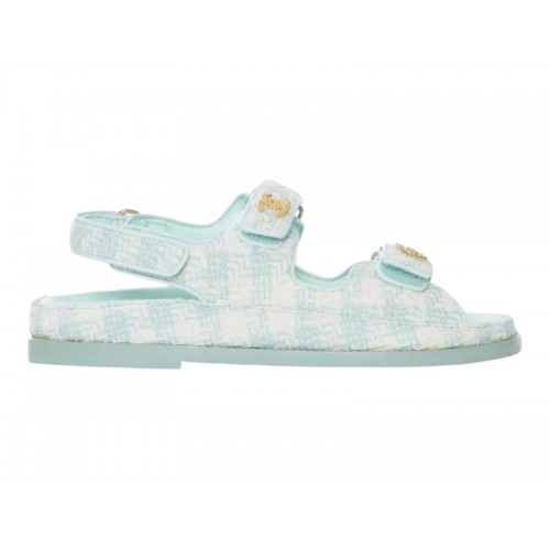 Chanel CC Tweed Sandals Light Blue Ecru - мужская сетка размеров