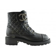 Chanel Quilted Combat Boot Black Leather