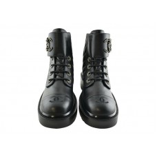Chanel Quilted Combat Boot Black Leather