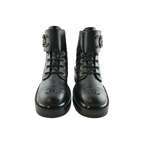Chanel Quilted Combat Boot Black Leather - мужская сетка размеров