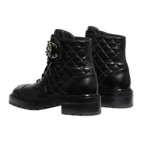 Chanel Quilted Combat Boot Black Leather