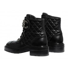 Chanel Quilted Combat Boot Black Leather