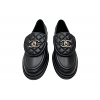 Chanel Quilted Tab Loafers Black Leather