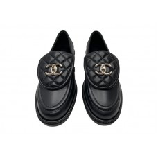 Chanel Quilted Tab Loafers Black Leather