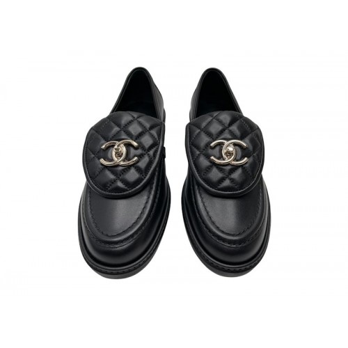 Chanel Quilted Tab Loafers Black Leather - мужская сетка размеров
