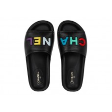 Chanel Logo Mule Sandal Black Leather