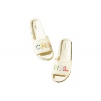 Chanel Logo Mule Sandal Ivory Leather