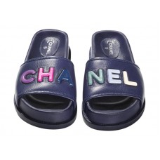 Chanel Logo Mule Sandal Navy Leather