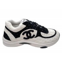 Chanel CC Embossed Logo White Black Suede