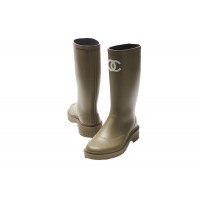 Chanel Rubber Rain Boots Dark Beige