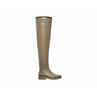 Chanel Thigh High Rubber Rain Boots Dark Beige