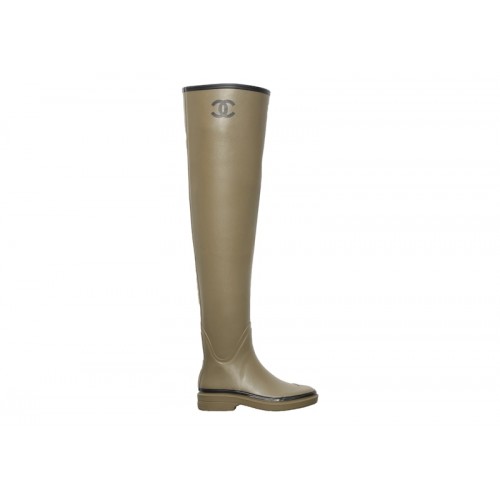 Chanel Thigh High Rubber Rain Boots Dark Beige - мужская сетка размеров