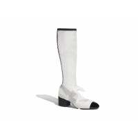 Chanel Resille 55mm Knee High Mary Janes White Black Patent Calfskin
