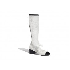 Chanel Resille 55mm Knee High Mary Janes White Black Patent Calfskin