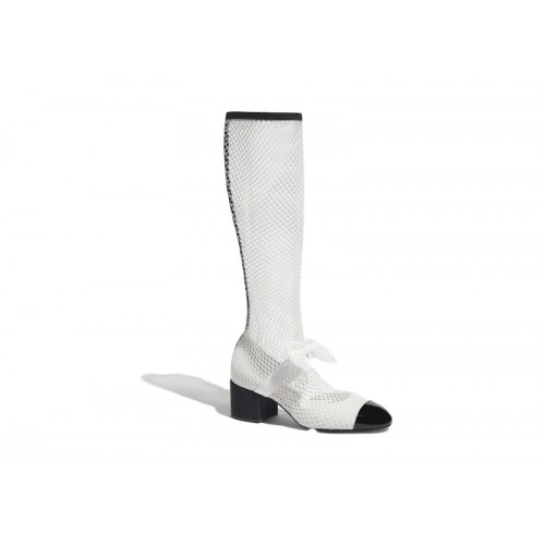 Chanel Resille 55mm Knee High Mary Janes White Black Patent Calfskin - мужская сетка размеров