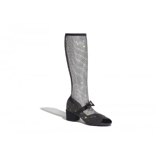 Chanel Resille 55mm Knee High Mary Janes Black Crystal Patent Calfskin - мужская сетка размеров