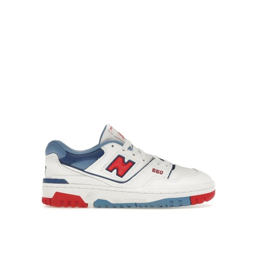 Кроссы New Balance 550 White True Red Atlantic Blue (GS) - подростковая сетка размеров