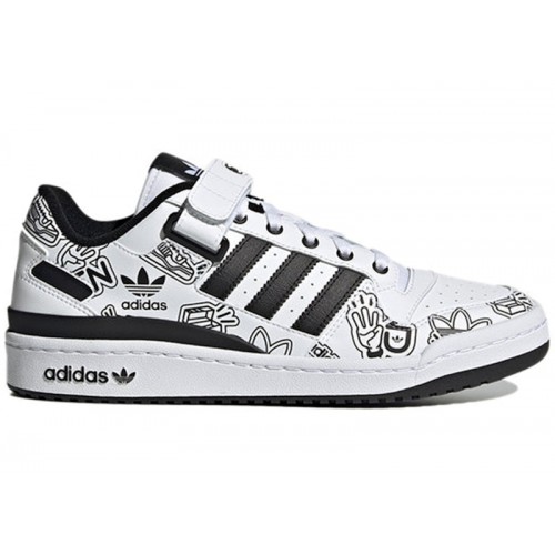 Кроссы adidas Forum 84 Low Bold Graphics White Black - мужская сетка размеров