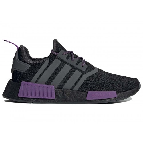 Кроссы adidas NMD R1 Black Active Purple - мужская сетка размеров