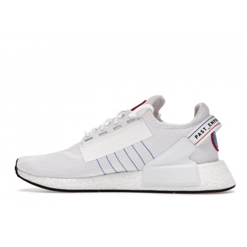 Кроссы adidas NMD R1 V2 White Logo Patch - мужская сетка размеров