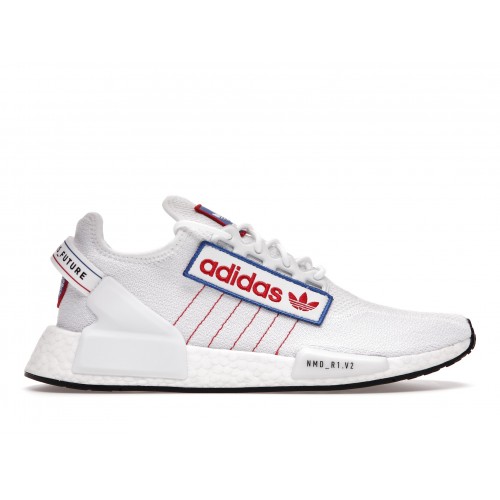 Кроссы adidas NMD R1 V2 White Logo Patch - мужская сетка размеров