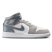 Подростковые кроссовки Jordan 1 Mid White Medium Cool Grey (GS)