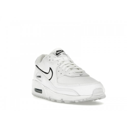 Кроссы Nike Air Max 90 White Black Outlined Swoosh - мужская сетка размеров