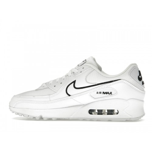 Кроссы Nike Air Max 90 White Black Outlined Swoosh - мужская сетка размеров