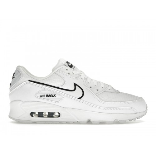 Кроссы Nike Air Max 90 White Black Outlined Swoosh - мужская сетка размеров