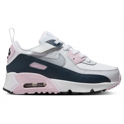 Кроссы Nike Air Max 90 EasyOn White Pink Foam Armory Navy Wolf Grey (PS) - детская сетка размеров