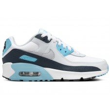 Подростковые Nike Air Max 90 White Baltic Blue Armory Navy Wolf Grey (GS)