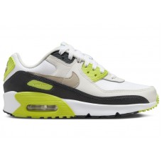 Подростковые Nike Air Max 90 White Cyber Dark Smoke Grey Khaki (GS)