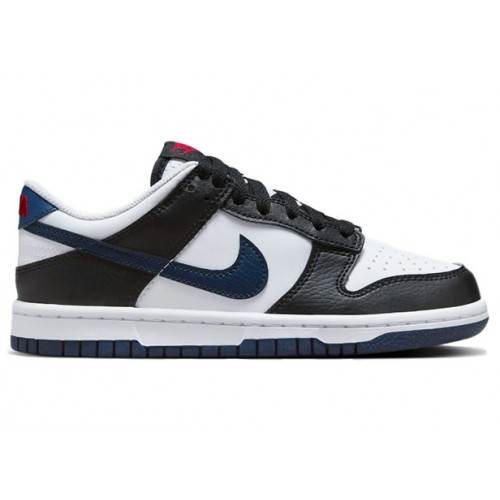 Кроссы Nike Dunk Low Black White Midnight Navy (GS) - подростковая сетка размеров