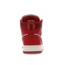 Женские Jordan 1 Mid SE Red Cracked Leather (W)