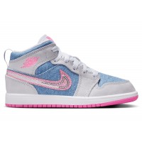 Детские кроссовки Jordan 1 Mid SE Denim Sequin (PS)