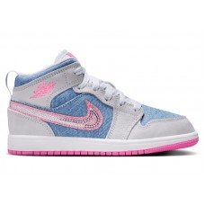 Детские кроссовки Jordan 1 Mid SE Denim Sequin (PS)