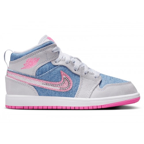 Кроссы Jordan 1 Mid SE Denim Sequin (PS) - детская сетка размеров