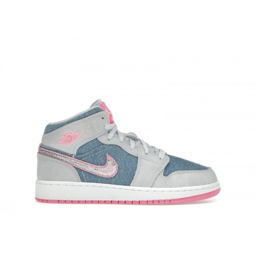 Air Jordan 1 Mid GS Denim Sequin - подростковая сетка размеров