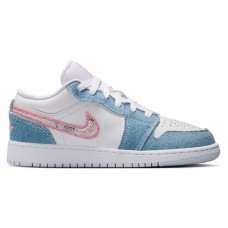 Подростковые кроссовки Jordan 1 Low SE Denim Sequin (GS)