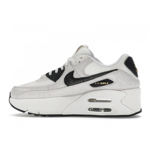 Кроссы Nike Air Max 90 LV8 White Metallic Gold Black (W) - женская сетка размеров