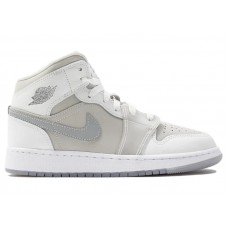 Подростковые кроссовки Jordan 1 Mid SE Summit White Metallic Silver (GS)