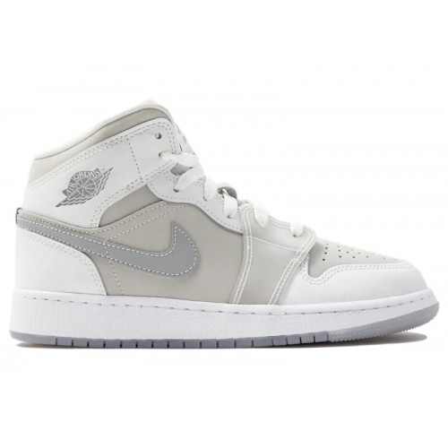 Кроссы Jordan 1 Mid SE Summit White Metallic Silver (GS) - подростковая сетка размеров